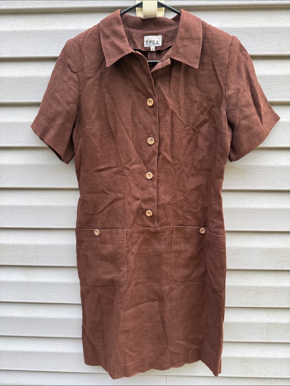 F.P.S.A. Linen Hemp Blend Brown Pullover Shirt Dress Vintage Size 8